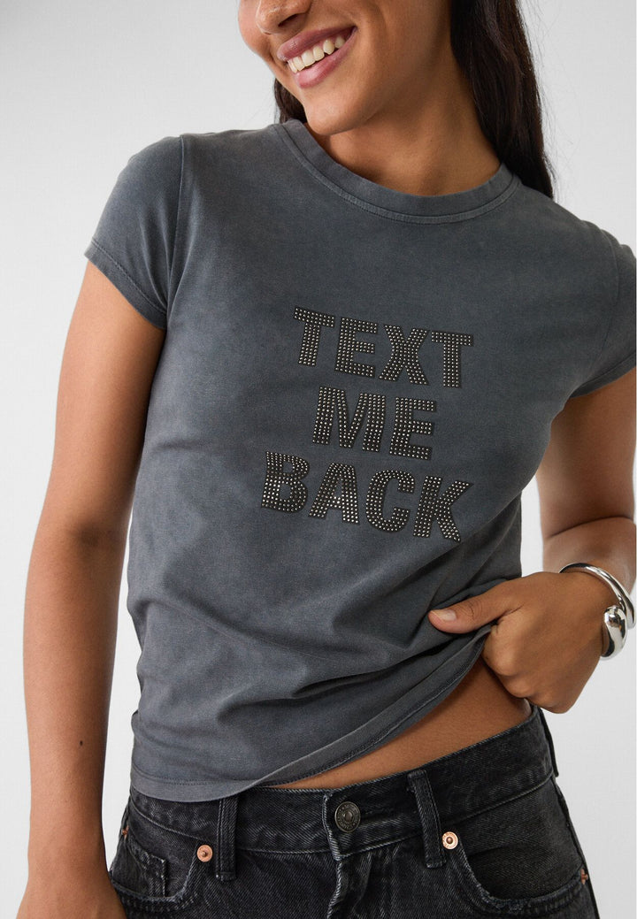 Moudda STRADIVARIUS - T-Shirt Acid Texte Brillant - Tunisie 4