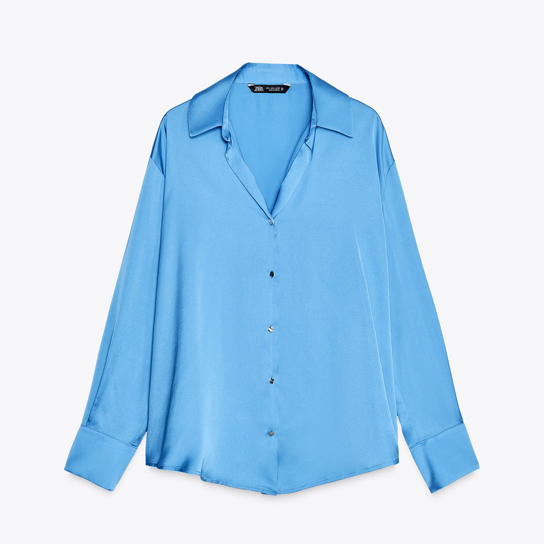 Moudda ZARA - Chemise Satin - Encolure Forcée & Bouton Doré - Tunisie 1