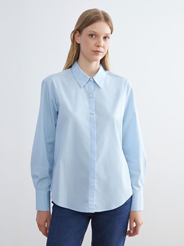 Moudda LC Waikiki - Chemise tissée manches longues Femme Bleu - Tunisie 1