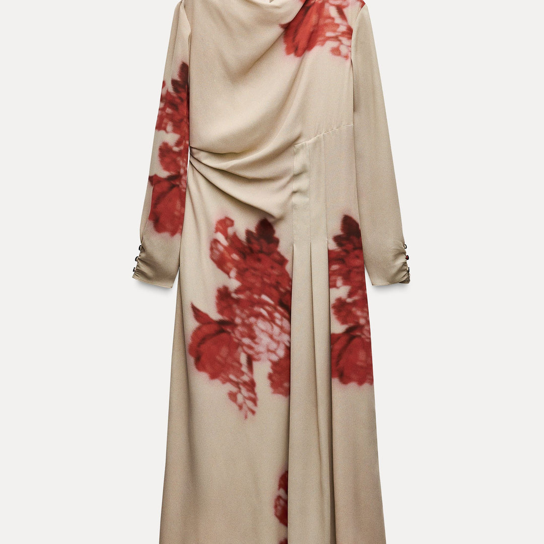 Moudda ZARA - Robe mi-longue fleur rouge ourlet plissé - Tunisie 2
