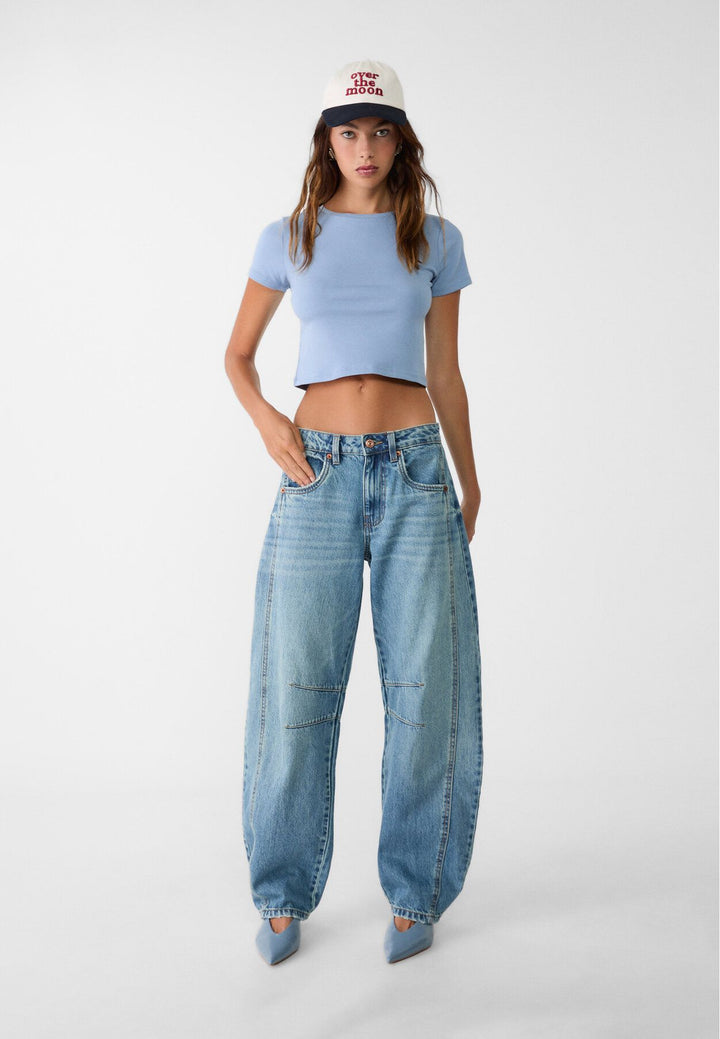 Moudda STRADIVARIUS - T-Shirt Crop Basique Manche Courte Coton Élasthanne Grandes Surfaces - Tunisie 3