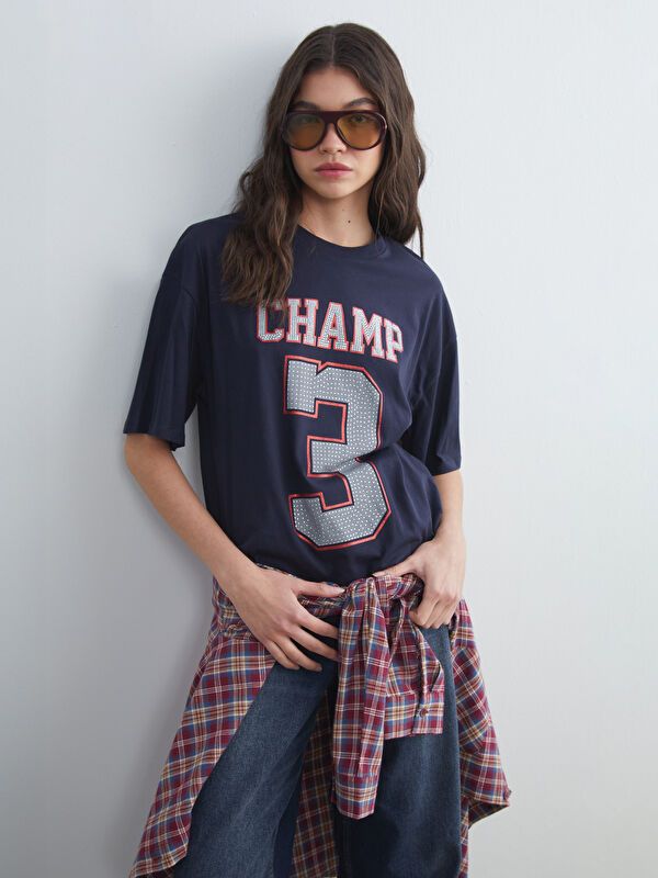 Moudda LC Waikiki - Body imprimé en jersey manches courtes Femme Marine - Tunisie 1