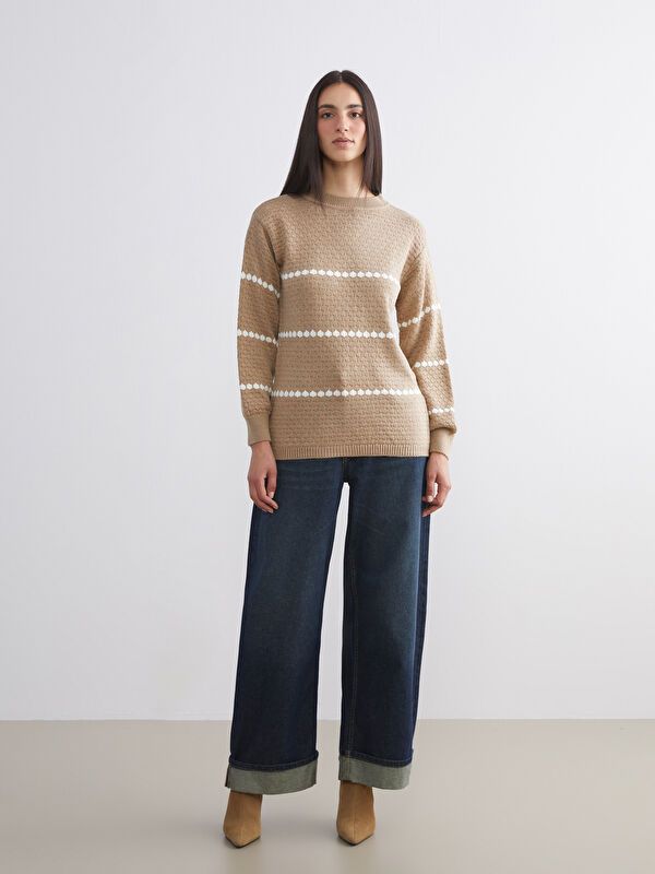 Moudda LC Waikiki - Pull mi-saison en tricot couleur Jacquard camel pour femmes - Tunisie 2