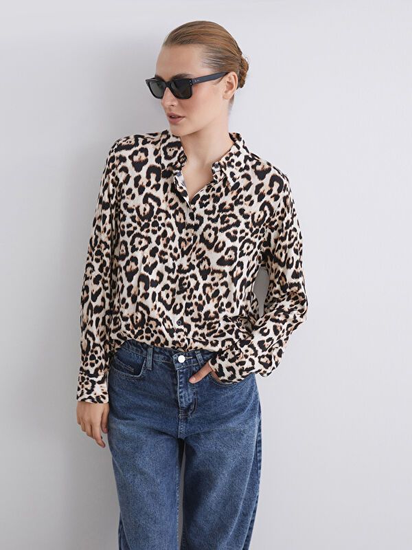 Moudda LC Waikiki - Chemise tissée imprimée manches longues Femme Imprimé marron - Tunisie 1