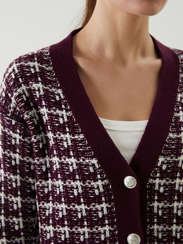 Moudda LC Waikiki - Cardigan tricot moyen Femme Jacquar de bordeaux - Tunisie 3