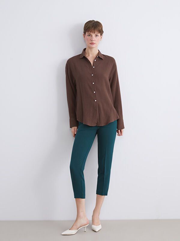 Moudda LC Waikiki - Chemise tissée manches longues Femme Brun - Tunisie 2