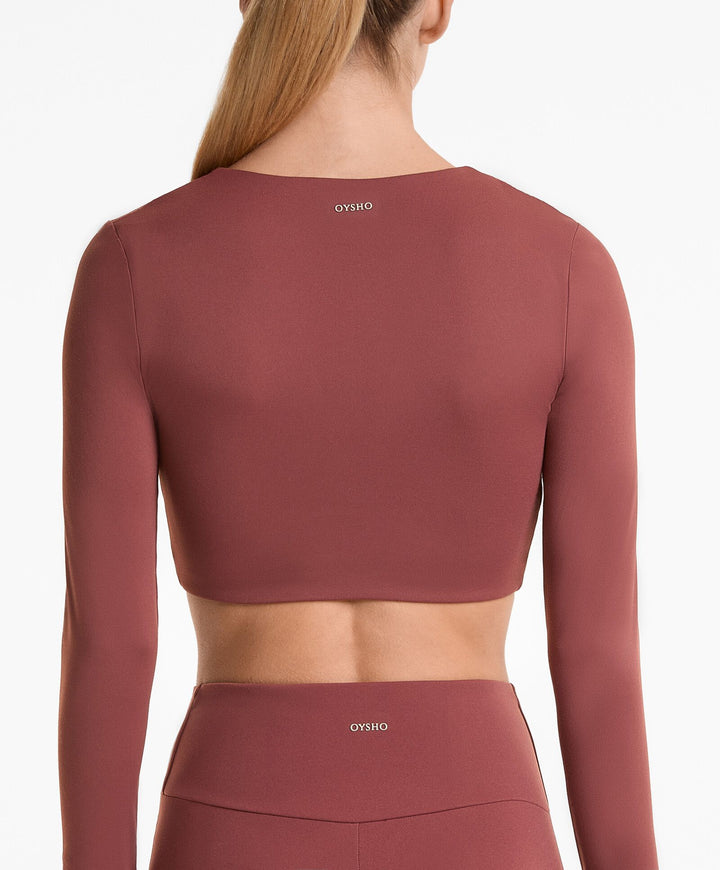 Moudda Oysho - T-Shirt Manches Longues Crop - Twist Devant - Tunisie 3