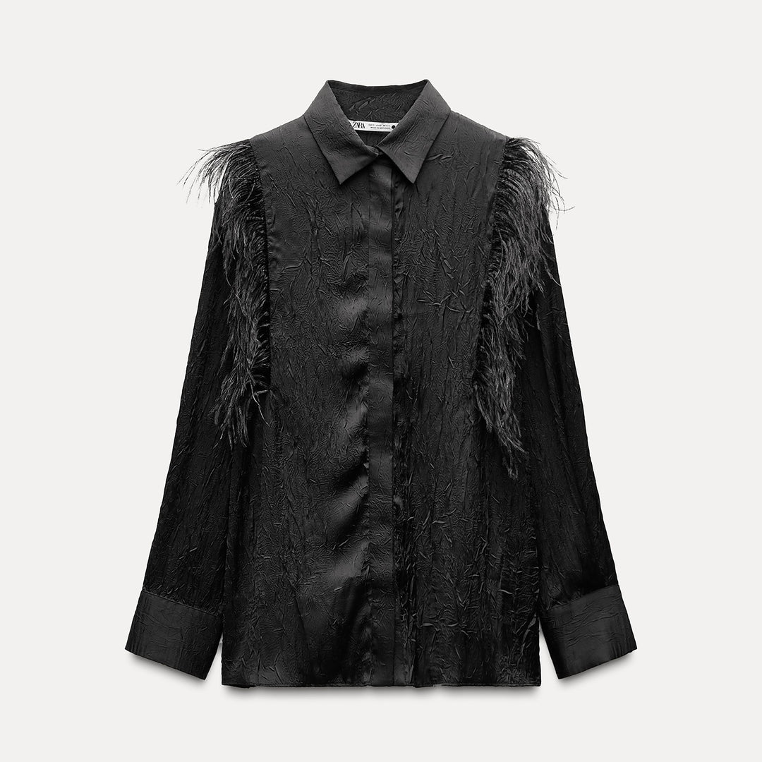 Moudda ZARA - Chemise manches longues tissu froissé fantaisie plumes - Tunisie 4