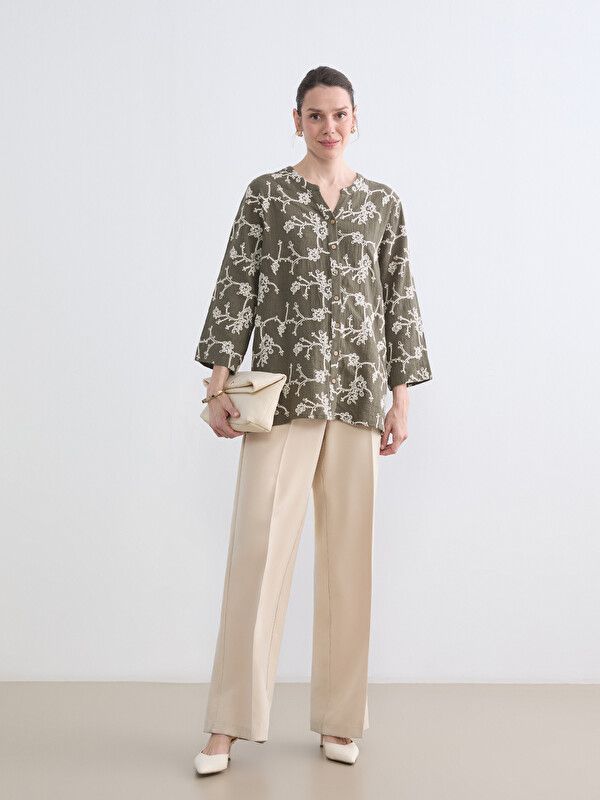 Moudda LC Waikiki - Chemisier (blouse) manches longues en tissu pour Femme couleur Vert kaki - Tunisie 2
