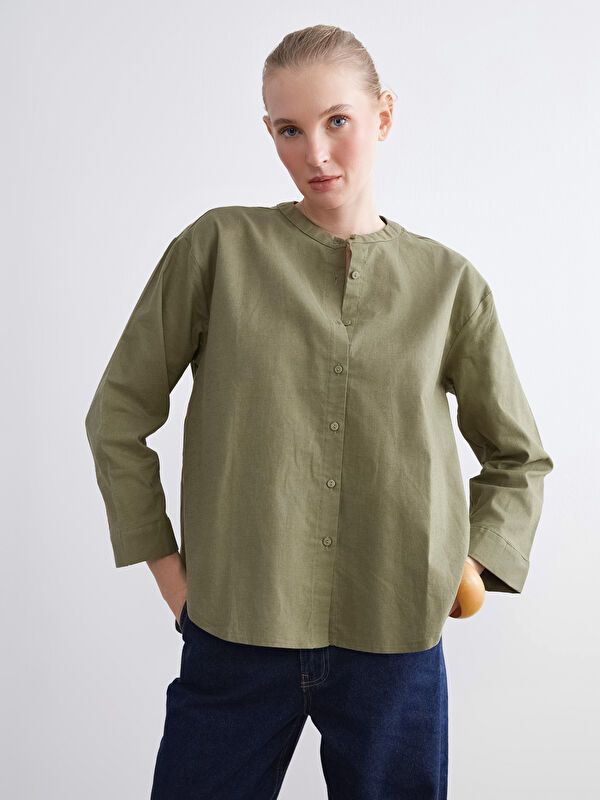 Moudda LC Waikiki - Chemise tissée manches longues Femme Kaki - Tunisie 1