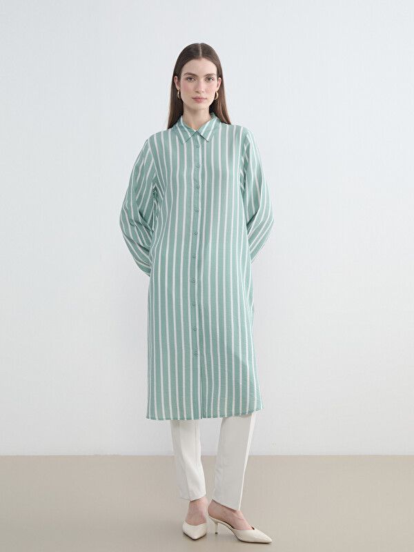 Moudda LC Waikiki - Tunique manches longues en tissu pour Femme couleur Vert rayé - Tunisie 2