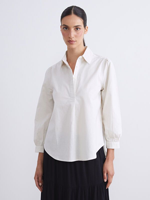 Moudda LC Waikiki - Blouse tissée manches longues Femme Ecru - Tunisie 1