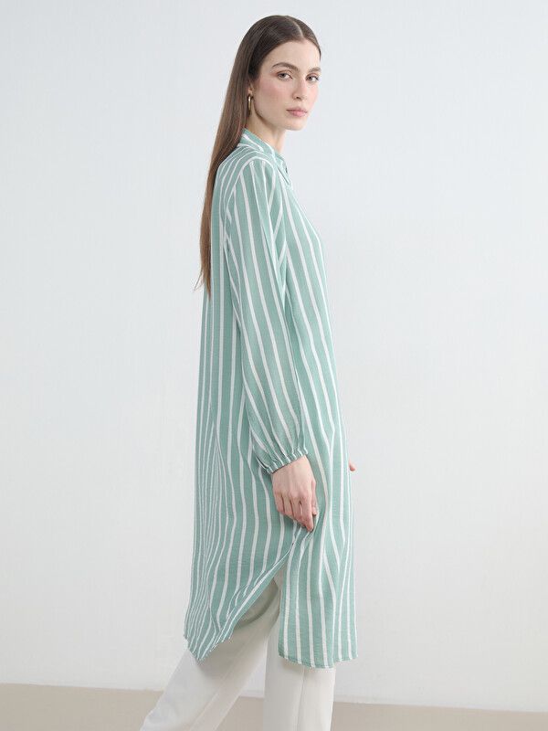 Moudda LC Waikiki - Tunique manches longues en tissu pour Femme couleur Vert rayé - Tunisie 1