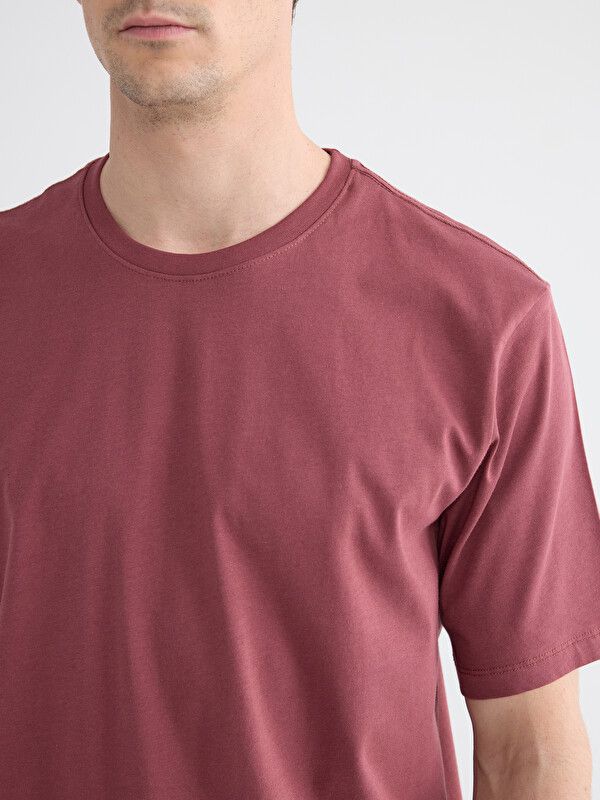 Moudda LC Waikiki - T-shirt basique col rond manches courtes en jersey pour Homme couleur Bordeaux clair - Tunisie 3