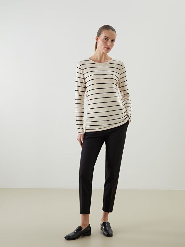 Moudda LC Waikiki - Body jersey manches longues Femme Ecru rayé - Tunisie 2