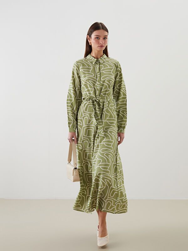 Moudda LC Waikiki - Robe tissée manches longues Femme Prin vert olive - Tunisie 1