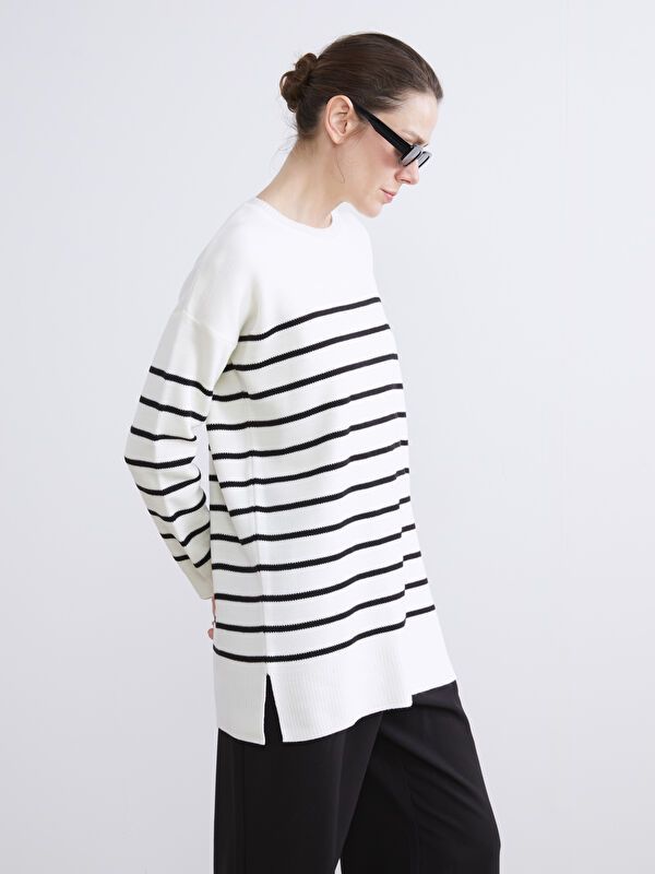 Moudda LC Waikiki - Tunique en tricot couleur Noir rayé pour femmes - Tunisie 1