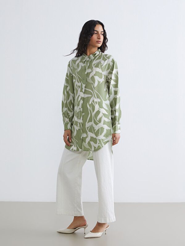 Moudda LC Waikiki - Tunique manches longues en tissu pour Femme couleur Vert terne imprimé - Tunisie 2