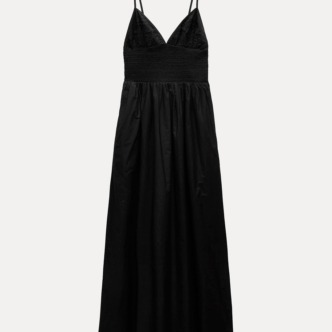 Moudda ZARA - Robe mi-longue en gabardine, bretelles, triangles, finition Schiffly - Tunisie 1