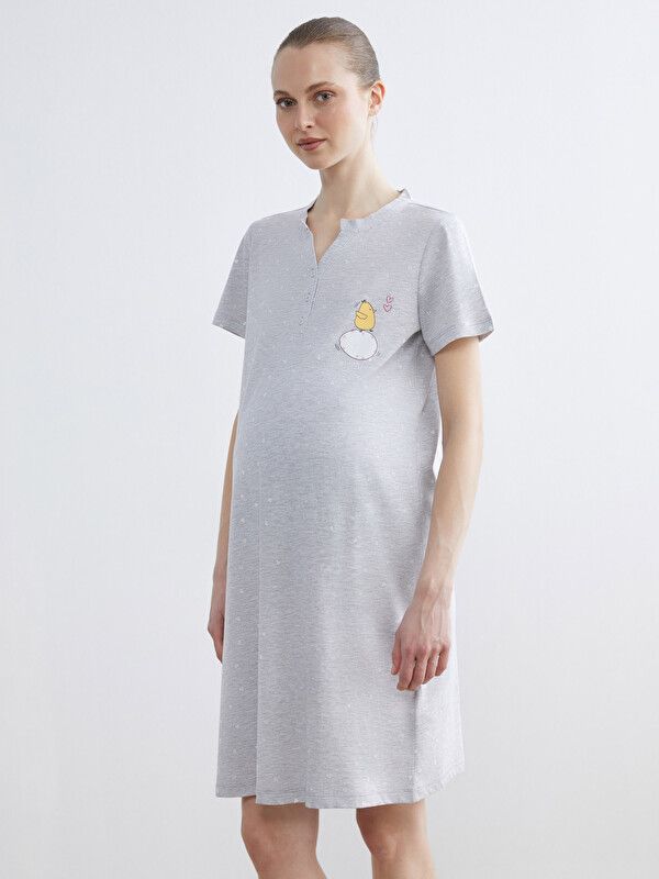 Moudda LC Waikiki - Chemise de nuit maternité pour Femme couleur Gris mélangé imprimé - Tunisie 1