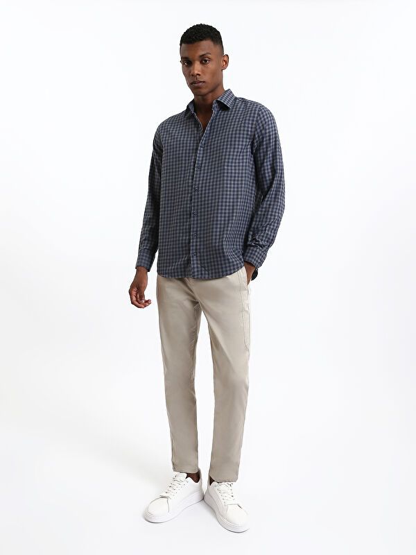 Moudda LC Waikiki - Chemise manches longues en tissu couleur Bleu marine à carreaux pour hommes - Tunisie 2