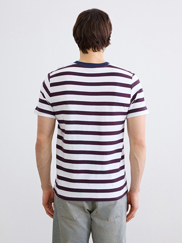 Moudda LC Waikiki - T-shirt en jersey à manches courtes pour Homme couleur Prune rayé - Tunisie 4