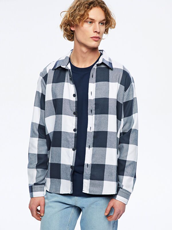 Moudda LC Waikiki - Chemise tissée manches longues Homme A carreaux bleus - Tunisie 1