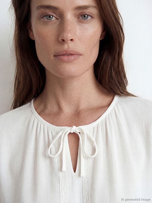 Moudda LC Waikiki - Chemisier (blouse) manches longues en tissu pour Femme couleur Blanc - Tunisie 3