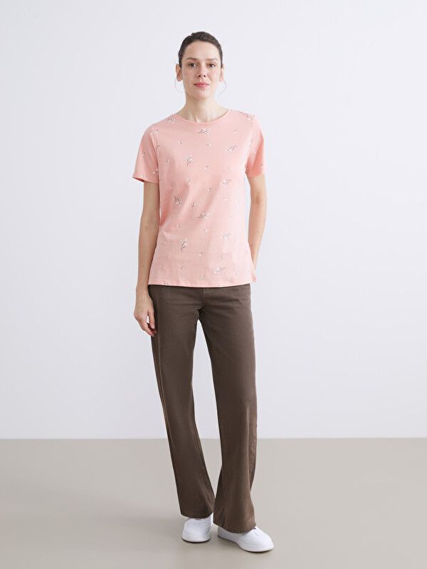 Moudda LC Waikiki - Body basique manches courtes en jersey pour Femme couleur Corail clair imprimé - Tunisie 2