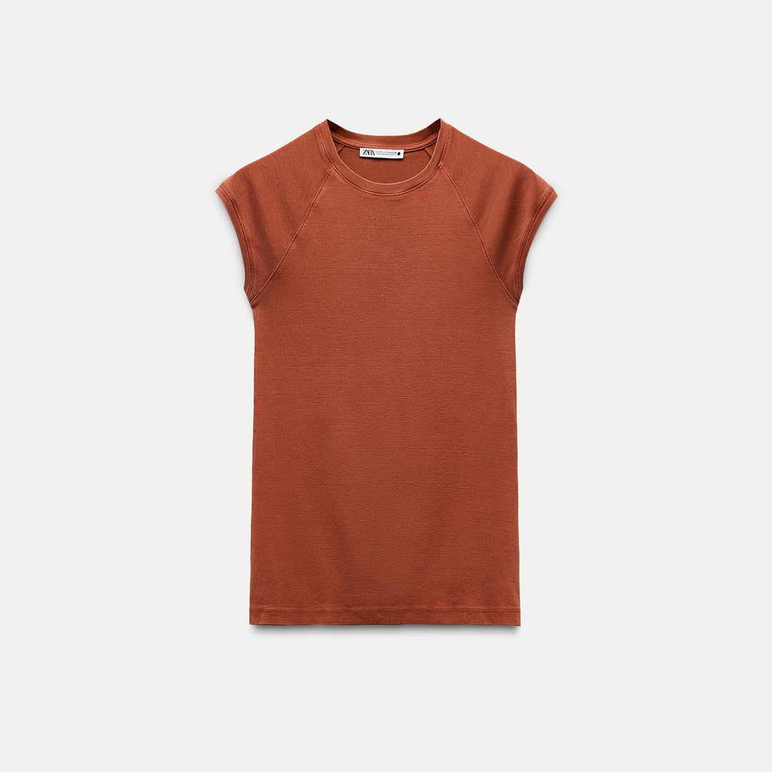 Moudda ZARA - T-shirt Coton Lavé Manches Courtes Raglan - Tunisie 1