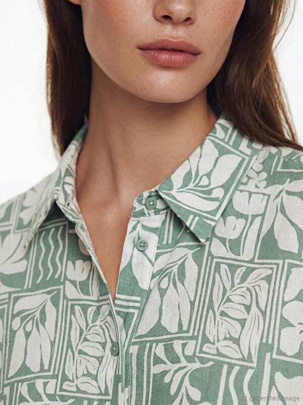 Moudda LC Waikiki - Tunique manches longues en tissu pour Femme couleur Vert clair imprimé - Tunisie 3