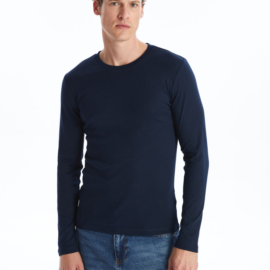 Moudda LC Waikiki - T-shirt jersey manches longues basique Homme Bleu marine - Tunisie 1