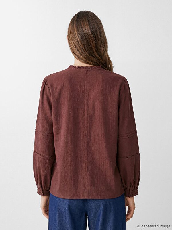 Moudda LC Waikiki - Chemise manches longues en tissu pour Femme couleur Marron rougeâtre - Tunisie 3