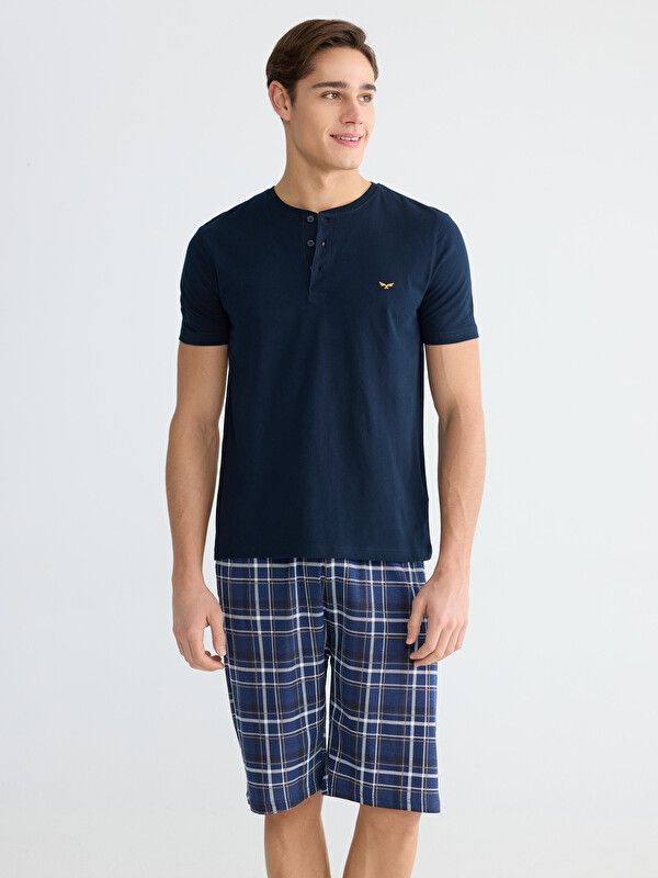 Moudda LC Waikiki - Ensemble pyjama jersey manches courtes-short pour Homme couleur Bleu marine imprimé - Tunisie 2