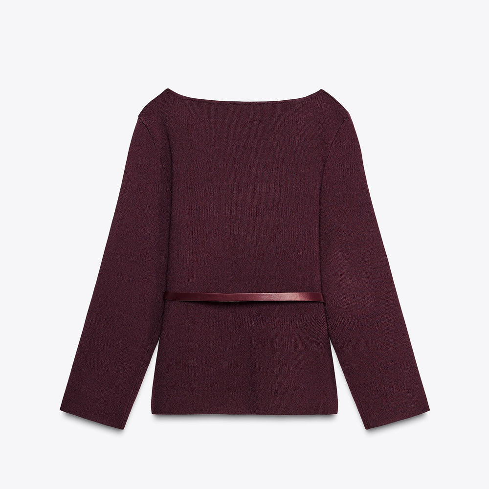 Moudda ZARA - Top - Col Bateau, Grenat & Ceinture Lacet - Tunisie 2