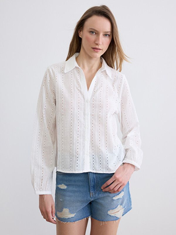 Moudda LC Waikiki - Chemise manches longues en tissu pour Femme couleur Écru - Tunisie 1
