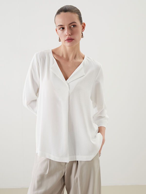 Moudda LC Waikiki - Blouse tissée manches longues Femme Ecru - Tunisie 1