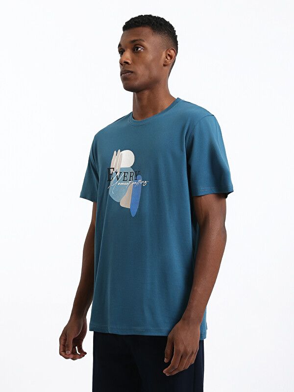Moudda LC Waikiki - T-shirt imprimé manches courtes en jersey pour Homme couleur Pétrole - Tunisie 4