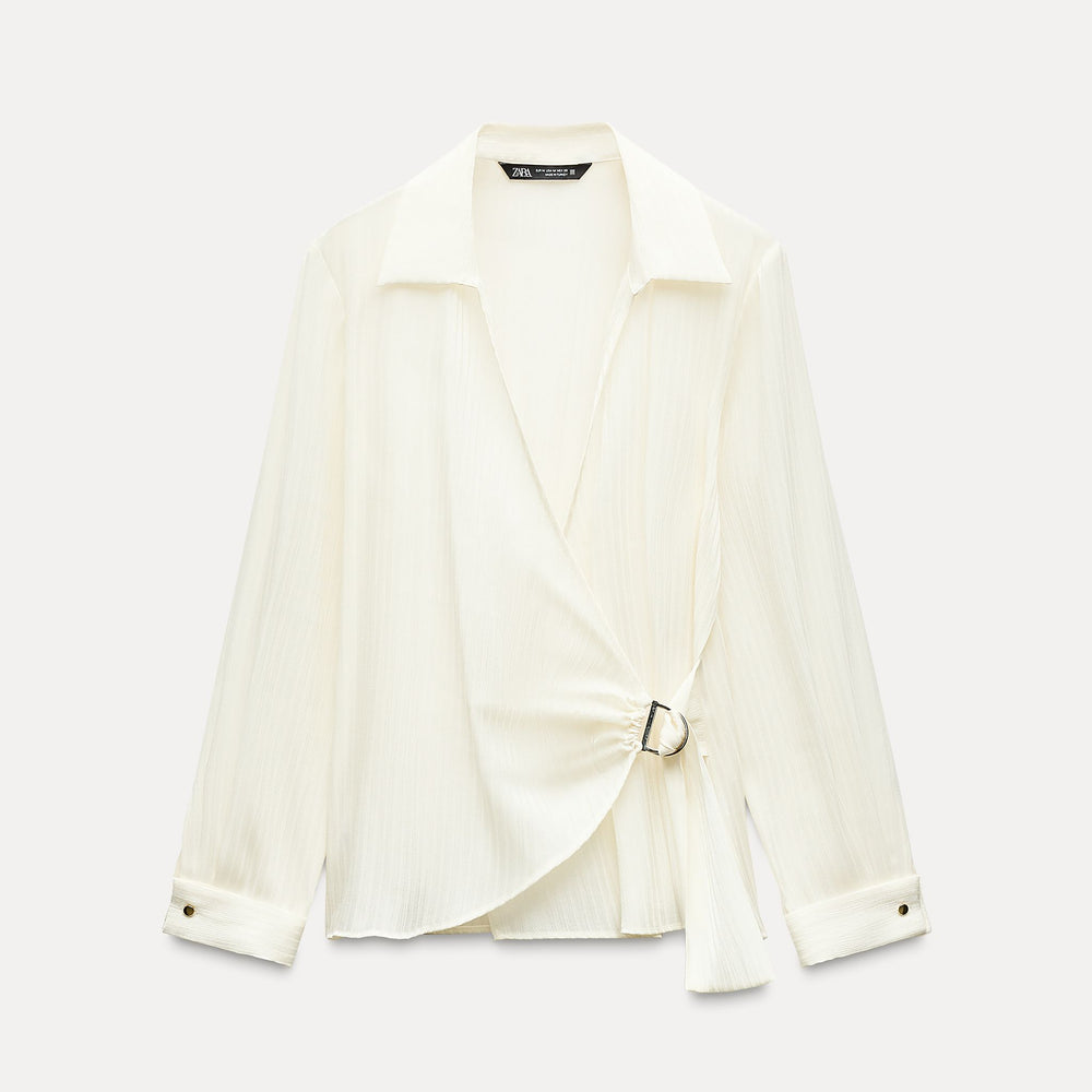 Moudda ZARA - Chemise tissu brillant manches longues croisée avec boucle - Tunisie 2