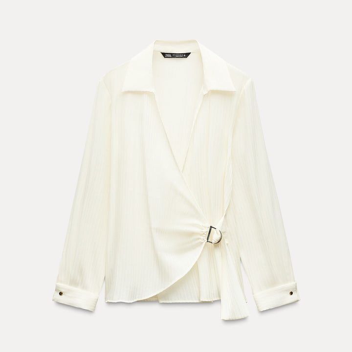 Moudda ZARA - Chemise tissu brillant manches longues croisée avec boucle - Tunisie 2