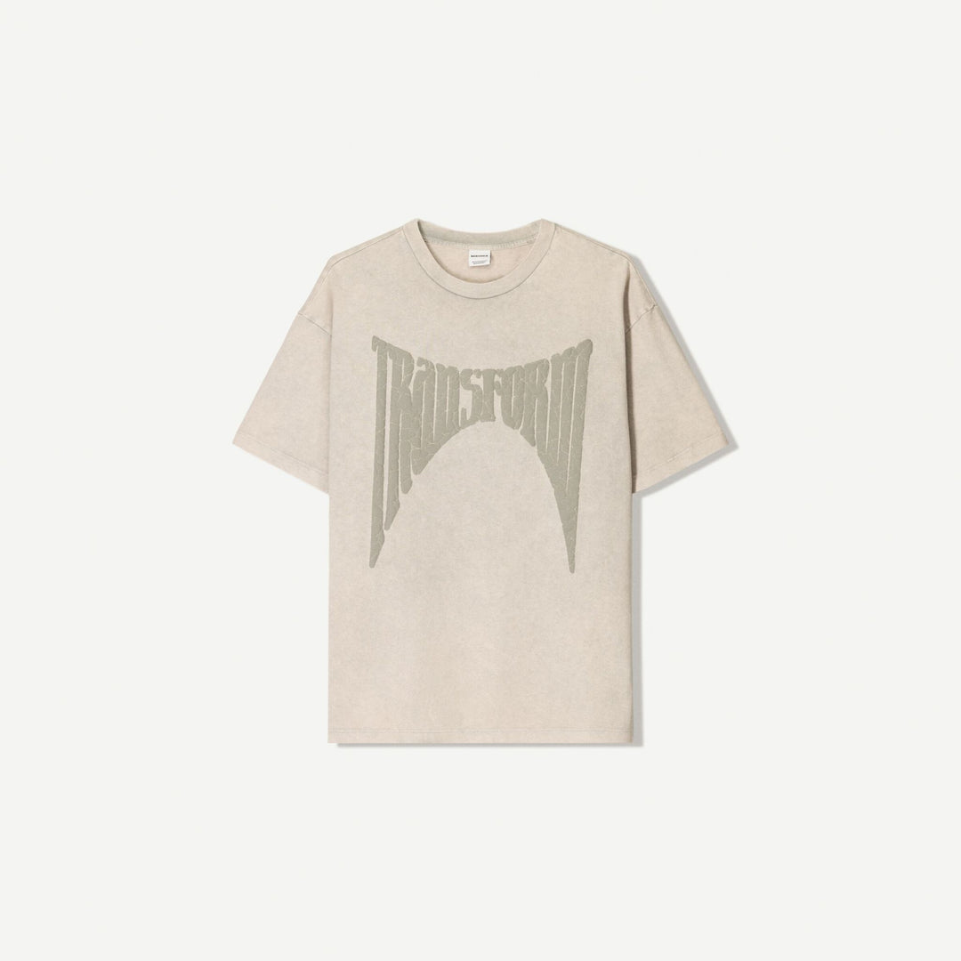 Moudda BERSHKA - T-Shirt Oversize - Acid Wash & Imprimé Transform Puff Crack - Tunisie 1