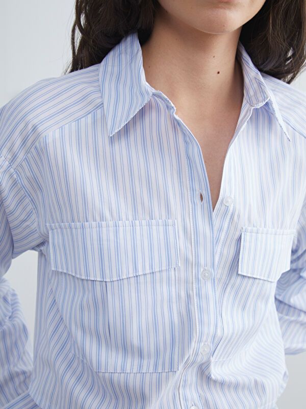 Moudda LC Waikiki - Chemise tissée manches longues Femme Rayures bleu moyen - Tunisie 3