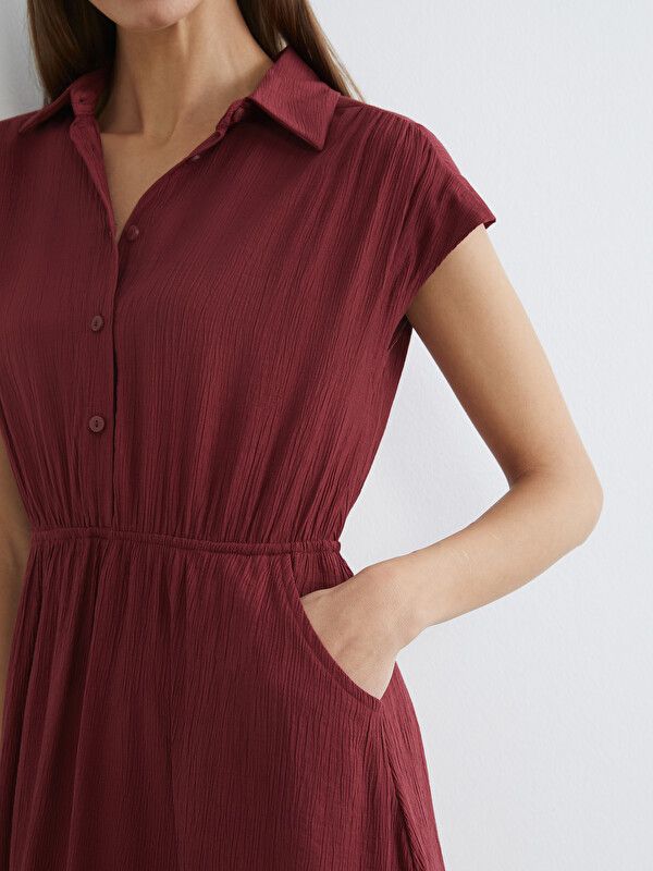 Moudda LC Waikiki - Robe manches courtes en tissu pour Femme couleur Bordeaux - Tunisie 3