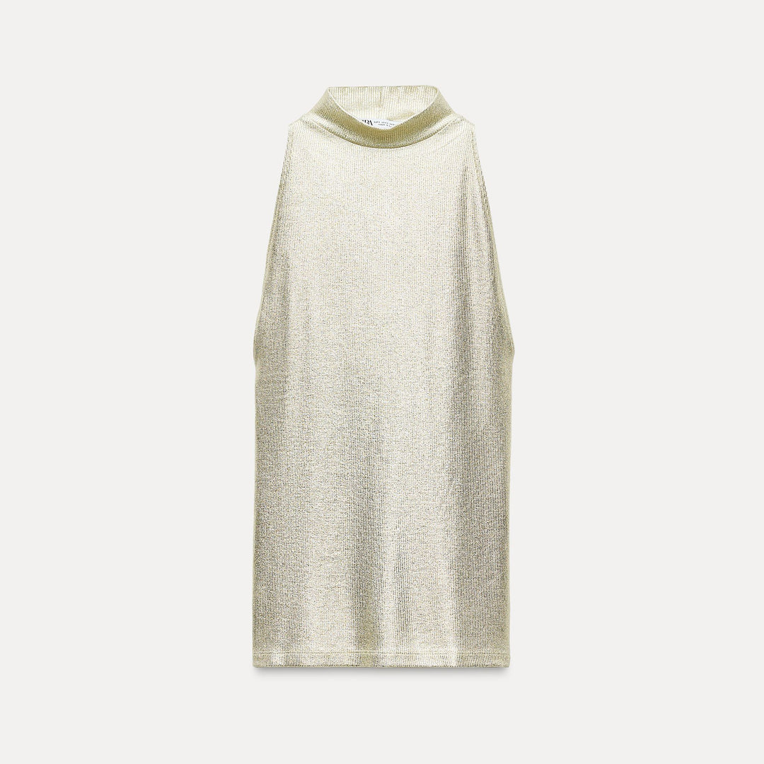 Moudda ZARA - T-shirt col licou effet métallisé côtelé - Tunisie 1