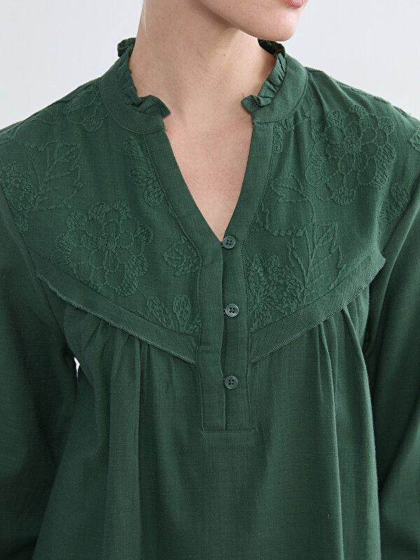 Moudda LC Waikiki - Chemisier (blouse) manches longues en tissu pour Femme couleur Vert foncé - Tunisie 3
