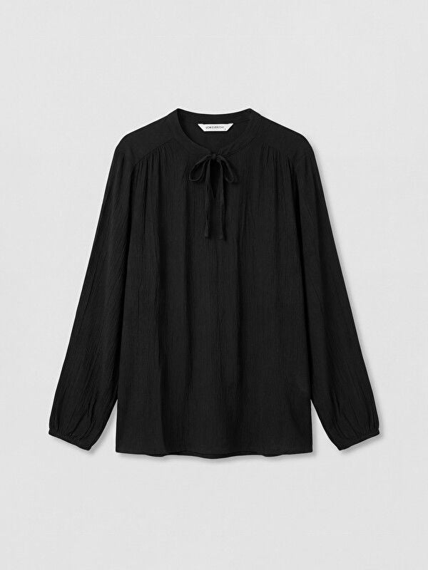 Moudda LC Waikiki - Chemisier (blouse) manches longues en tissu pour Femme couleur Noir - Tunisie 1