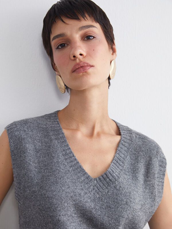 Moudda LC Waikiki - Pull tricot sans manches Femme Mélange d'anth. - Tunisie 3