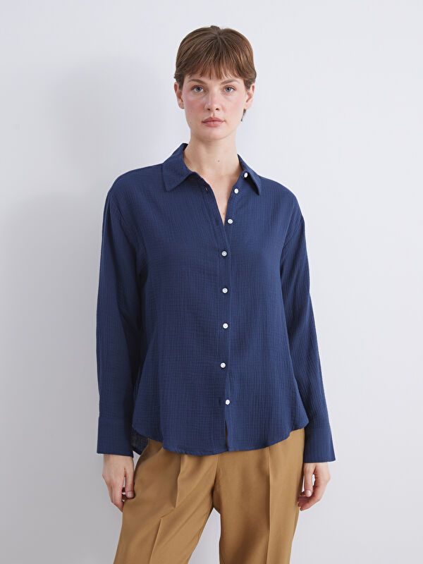 Moudda LC Waikiki - Chemise tissée manches longues Femme Marine - Tunisie 1