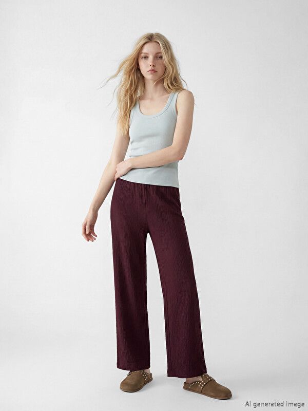 Moudda LC Waikiki - Pantalon en jersey pour Femme couleur Bordeaux - Tunisie 1