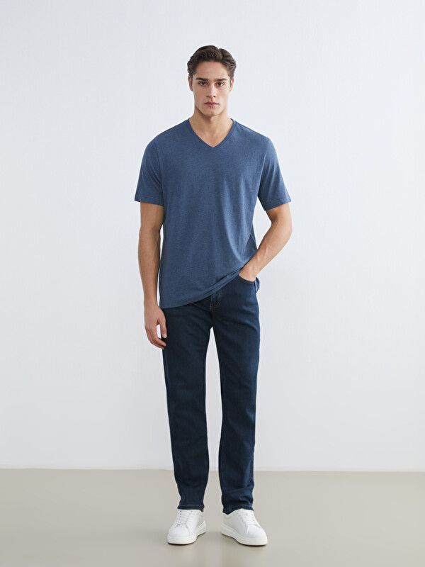 Moudda LC Waikiki - T-shirt col V manches courtes en jersey pour Homme couleur Indigo mélangé - Tunisie 2